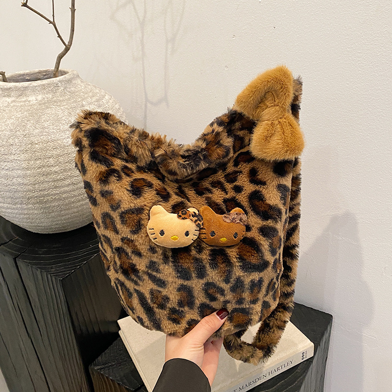 Moda nuevo Meirade peludo estampado Kitty bolso lindo bolso de viaje nicho antiguo sensación bolso de mano
