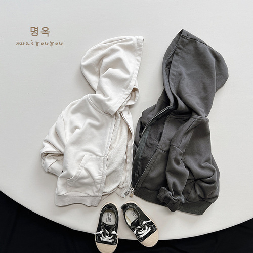 2024 autumn new children's casual jackets for boys and girls, versatile hooded sweatshirts, children's Korean style trendy jackets