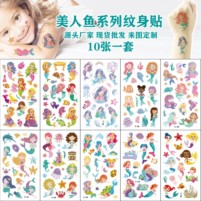 Трансграничные Детские татуировки наклейки мультфильм татуировки наклейки Русалка переноса воды одноразовые татуировки наклейки день рождения
