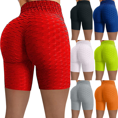 Bubble seamless yoga shorts since waist and buttock exercise pants elastic jacquard five minutes of pants