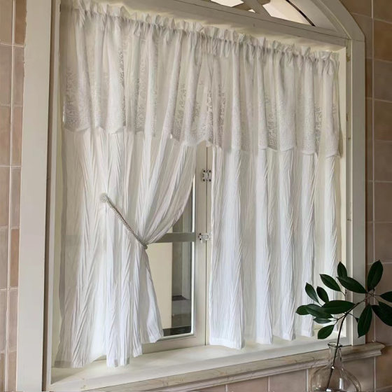 New French Style Light Luxury Crumpled Dovetail Yarn Simple White Light Transparent Window Screen Bay Window Finished Yarn Curtain