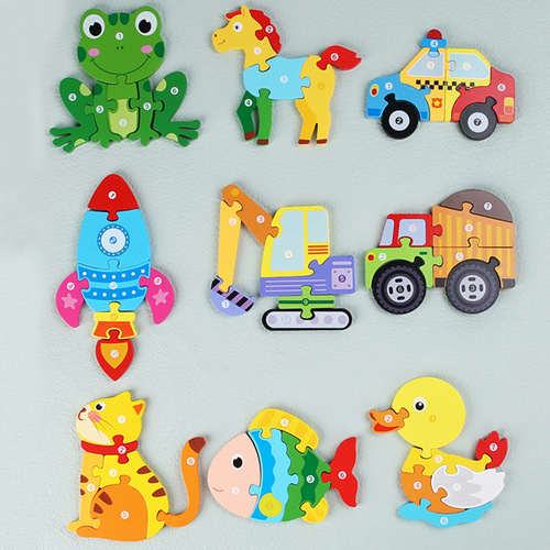 Wooden animal vehicle digital panel puzzle logical thinking training children's educational early education cognitive toy