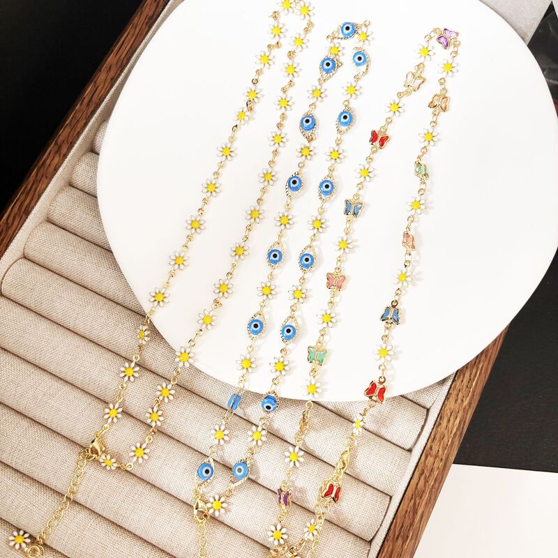 New Copper Plated 14K Gold Color Bracelet Necklace suit Korean Sweet Girl Flower Handmade Clavicle Chain Bracelet Wholesale New Copper Plated 14K Gold Color Bracelet Necklace suit Korean Sweet Girl Flower Handmade Clavicle Chain Bracelet Wholesale