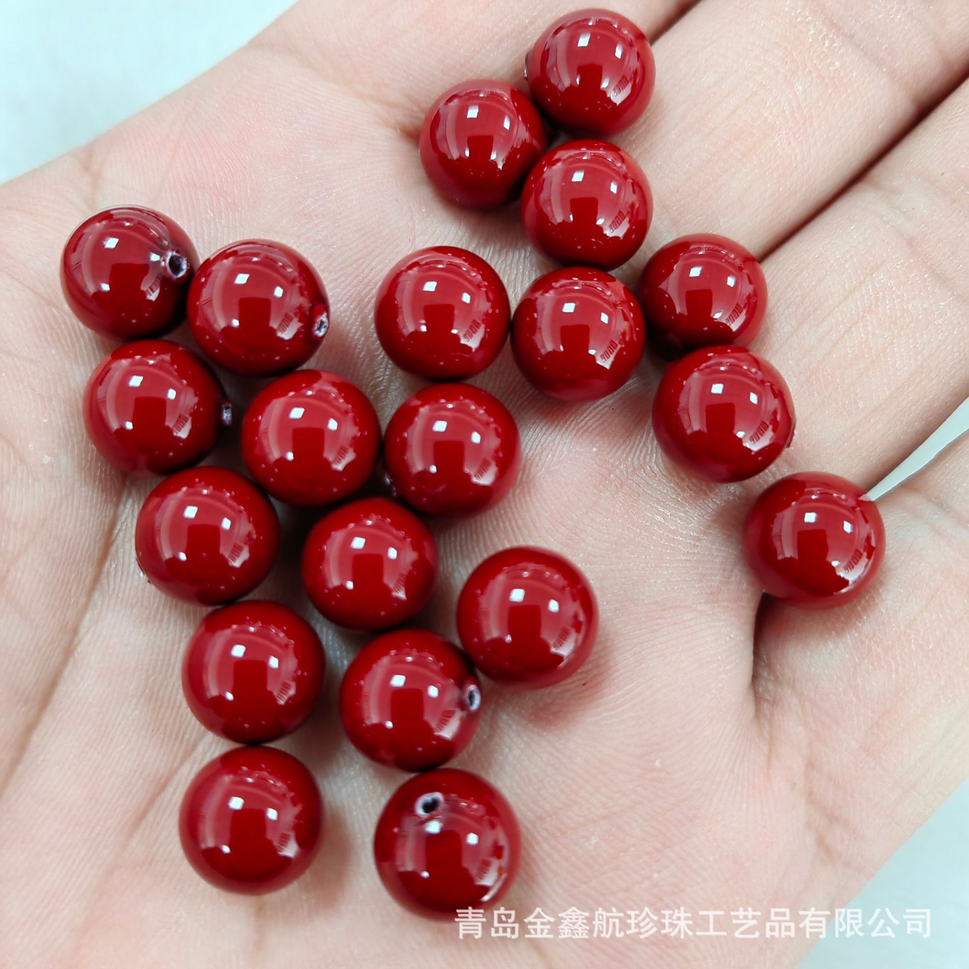 廠家供應紅色水晶玻璃半孔珍珠 圓形單孔紅色散珠耳飾吊墜DIY配件