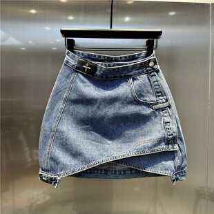 Genuine summer universal protective underware, design denim skirt, high waist, hip-accented, trend of season, A-line