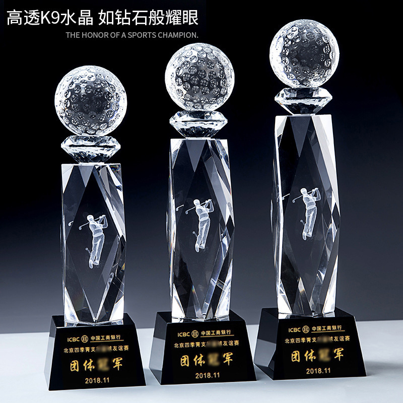 Trofeos de golf de cristal tallado medallas de competencia de cristal adornos de trofeos de premios regalos conmemorativos de alta calidad