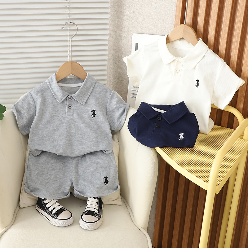 Boys' suit Summer Western Style 2025 New Thin Summer Clothes Baby Lel Solid Color Short Sleeve Clothes Trendy Children's Clothes