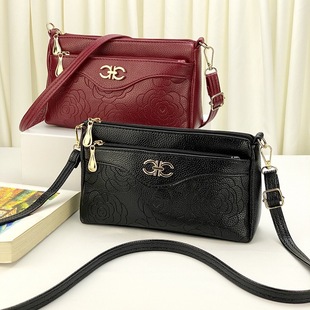 Guangzhou Hengli Leather Women's Satchel Women's Middle-aged Mother's Bag Multi-layer Shoulder Large Capacity Small Change Bag Wholesale