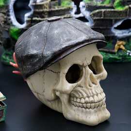 鱼缸造景主题摆件骷髅头创意鬼屋酒吧摆件工厂万圣节骷髅头骨道具