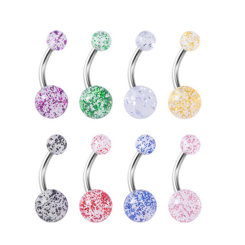 Factory direct sales sequins transparent acrylic ball loose powder belly button ring belly button glitter sheet steel pole piercing jewelry navel ornaments