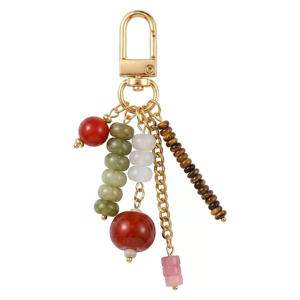 Cross-Border Colorful Beaded Keychain for Women, Summer Gemstone Car Key Pendant, Natural Abacus Beads, Simple Bag Charm