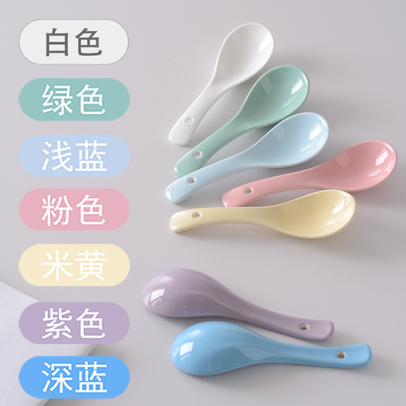 Colorful Ceramic Small Spoons for Home Hotel Restaurant Spoons Pure White Macaron Color Spoons