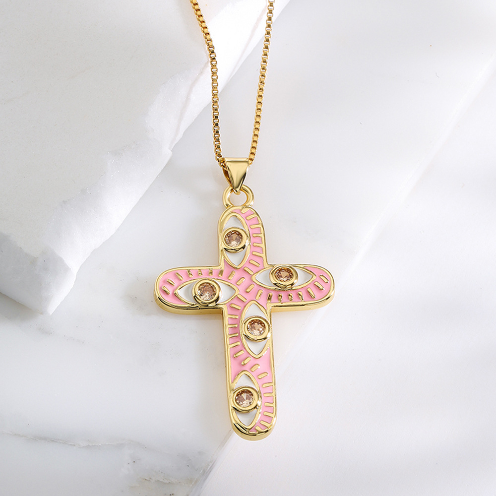 Fashion Cross Copper Inlaid Zircon Pendant Necklace