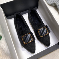 Fury shoes for women's outerwear, 2024 new pointed flat bottomed mink fur single shoes, oversized women's shoes