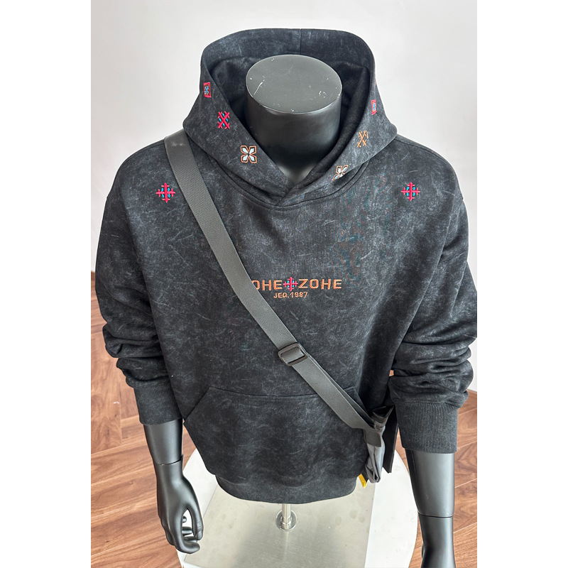 American High Street Design Embroidered Hooded Pullover Sweatshirt For Men, Spring Trendy Brand Cleanfit Sand-washed_voghion.com