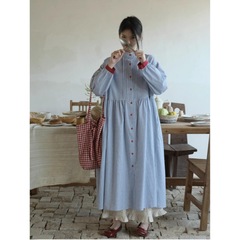 2025春の新型日系文芸格子長袖シャツワンピースのデザイン感がゆったりしています。