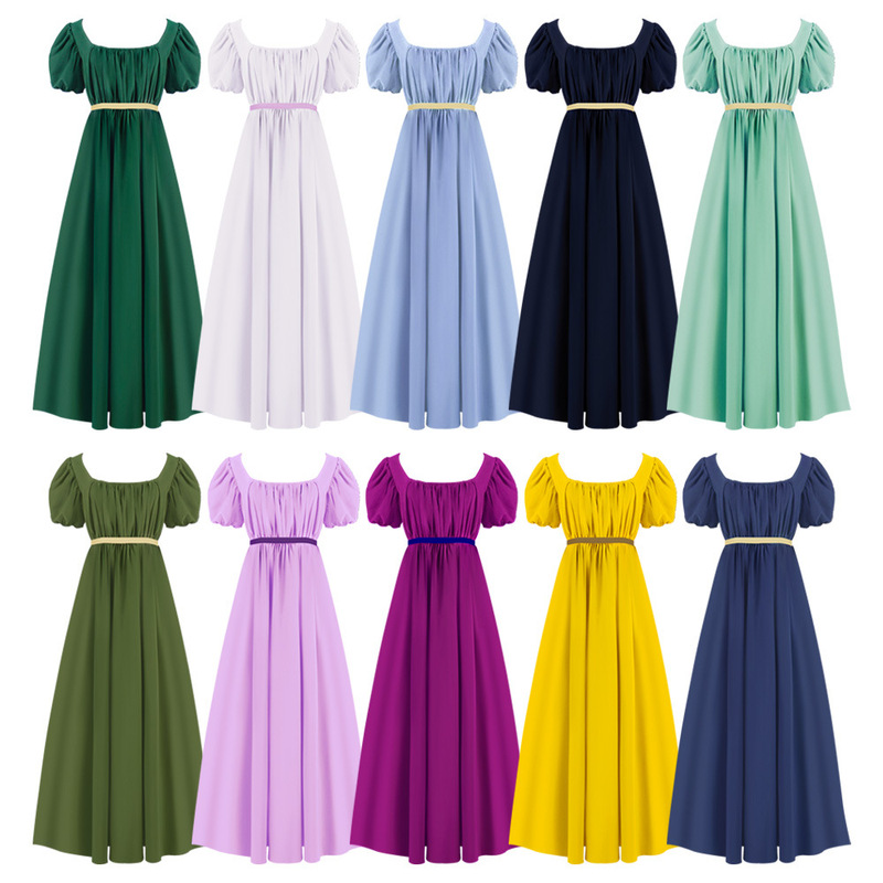 Halloween Bridgerton Retro Dress Cosplay Victorian High-Waisted Long Skirt Multi-Color Ready Stock