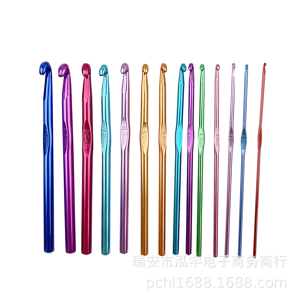 Fabricante de agujas de ganchillo de aluminio de un solo cabezal de colores, herramientas de tejer DIY, set de ganchillo al por mayor, agujas de ganchillo, agujas para suéteres