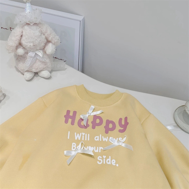 Vestido de niñas otoño y invierno letras extranjeras impresión arco y camisa de lana vestido de malla para niños