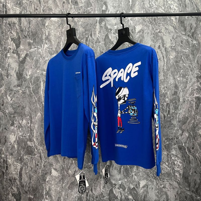 クロムハーツクロムハーツラウンドネックプリントダブルヤーンピュアコットン長袖Tシャツ、男女兼用、トレンディ|undefined