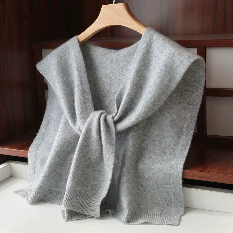 Пряжа из пряжи, новинка 2025 года, короткая вязаная шаль чистого цвета с шарфом, простой элегантный завязанный шарф
