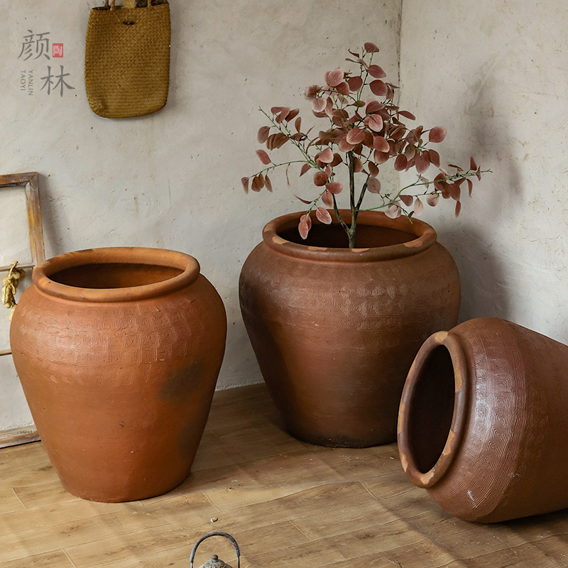 Combinación de cerámica de tierra gran vasija de cerámica gran jardín gran maceta de flores decoración residencial gruesa vasija de cerámica retrógrada duradera