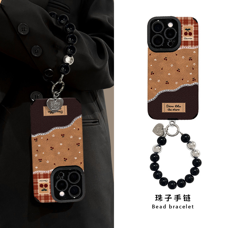 樱桃碎花手链适用苹果16复古手机壳iphone17air硅胶贴皮15高级感|undefined