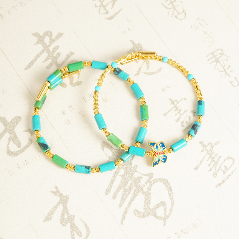 Vietnam oro tubo de perlas de pulsera ajustable empujando y tirando goteo de aceite ardiente mariposa azul durante mucho tiempo no se desvanece el estilo nacional femenino de alta calidad