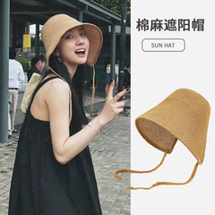 日本の綿麻の麦わら帽子の女性の夏の大きいつばの涼しい帽子の海辺の休暇は紫外線の日よけの通気性の日焼け止めの帽子を防ぎます。
