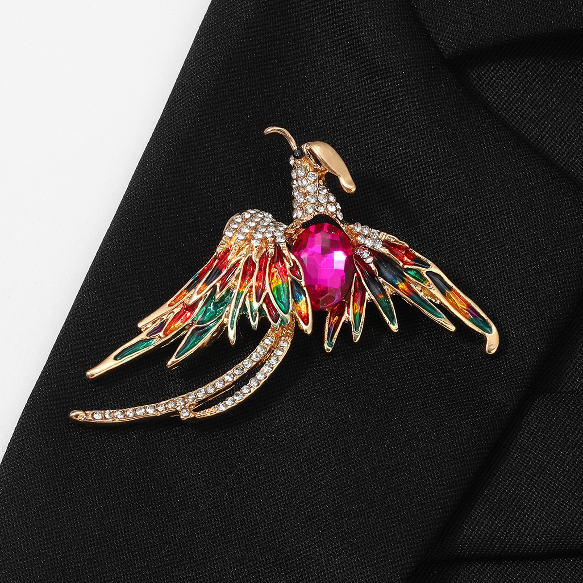 2025 New Pink Ruby Rhinestone Colorful Phoenix Brooch Suit Dress Decorative Corsage Pin Clothing