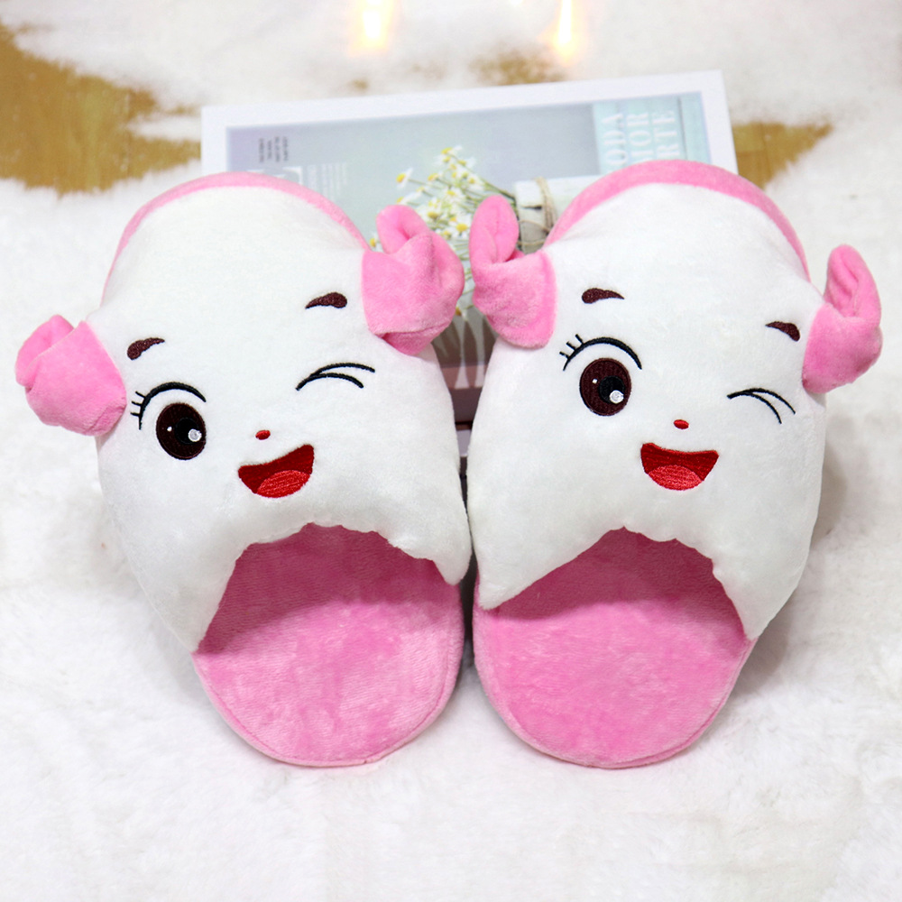 Zapatillas de orejas grandes, trapeador de algodón con orejas en movimiento, lindo perro de dibujos animados, todo incluido, cálido, antideslizante, zapatillas de lana, invierno
