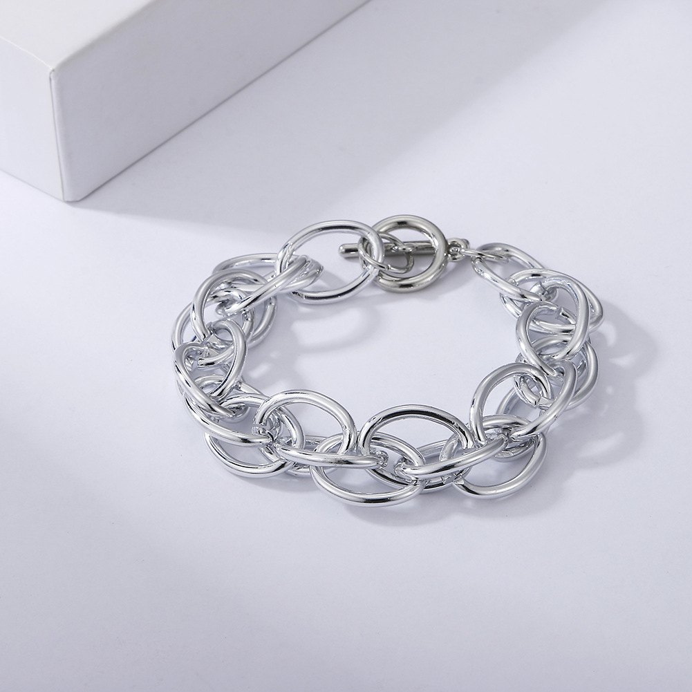 hip hop buckle bracelet for women, creative and simple aluminum alloy, neutral hand jewelry, exaggerated personality, punk thick chain jewelry_voghion.com