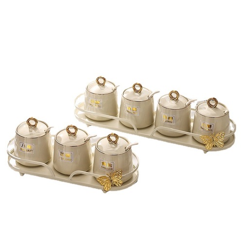 Nordic style seasoning jars full set of milk white light luxury ceramic seasoning jars household anti-slip seasoning jars factory wholesale