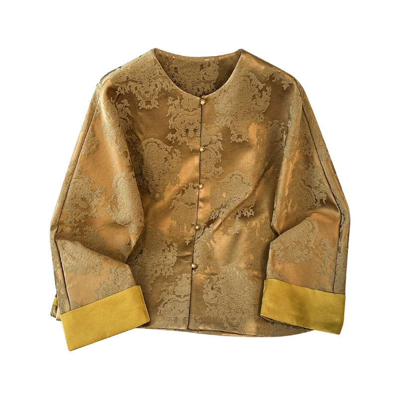 Autumn retro long-sleeve, jacket, Chinese style, with embroidery