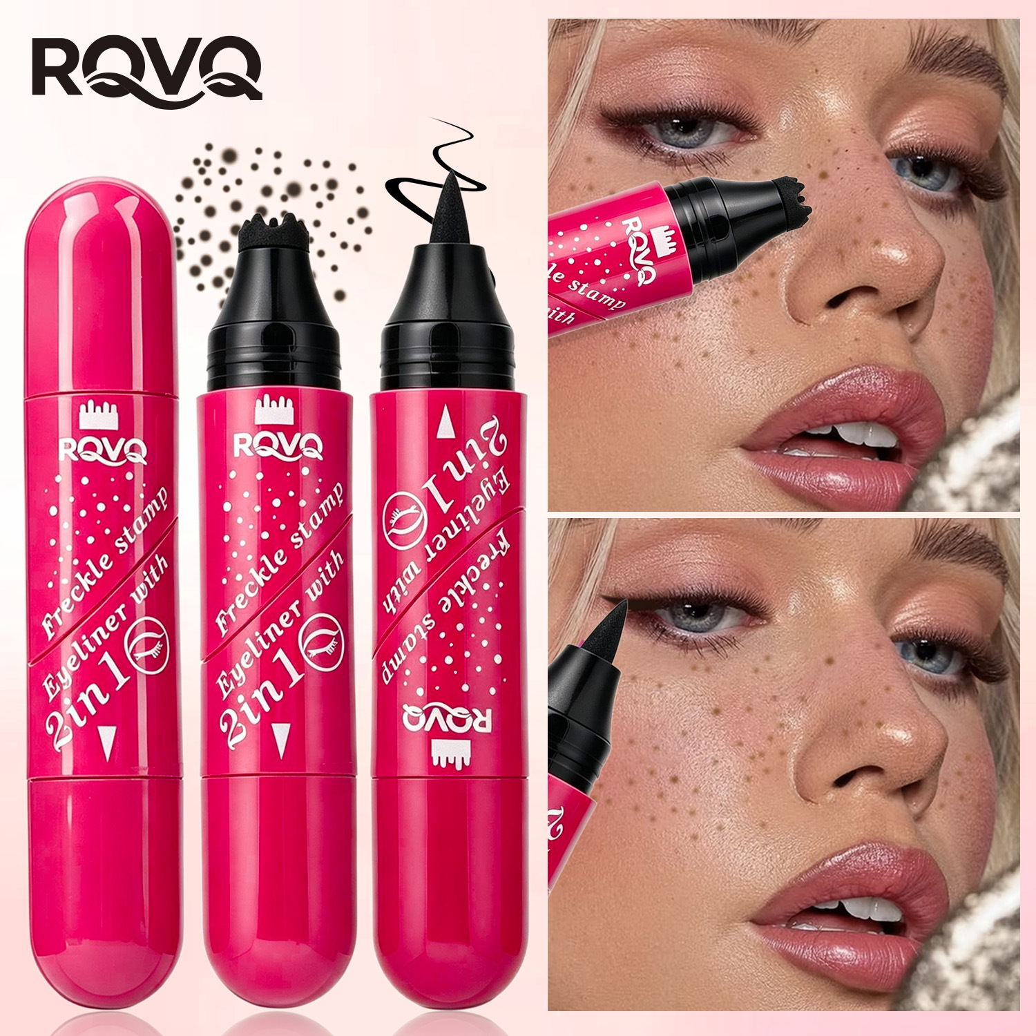TK US Cross-Border Bestseller RQVQ Rotating Heart Eyeliner Stamp Freckle Pen Dual-Ended Integrated Makeup for Export