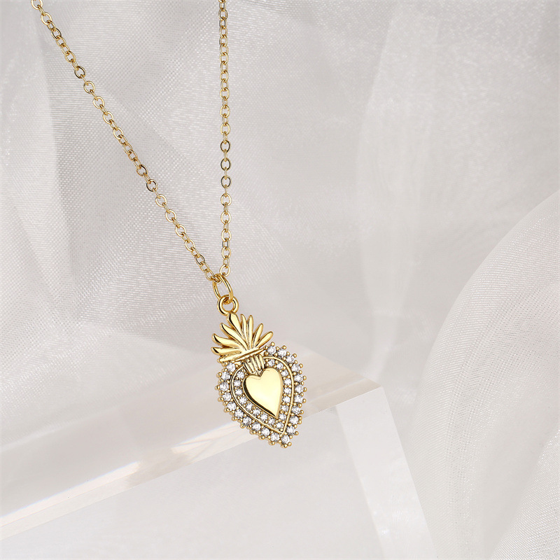 Heart Shape Pattern Simple Style Heart Shape Copper Zircon Pendant Necklace In Bulk