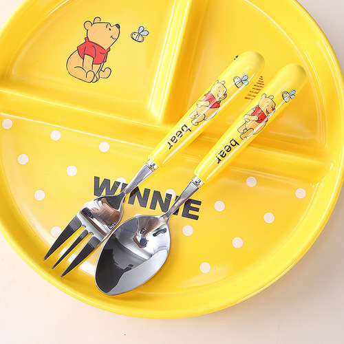 迪士尼儿童勺叉不锈钢儿童饭勺家用卡通餐具饭勺调羹陶瓷米奇