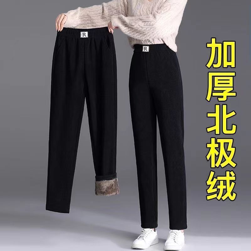 中年妈妈裤加绒加厚冬季新款高腰弹力显瘦保暖裤大码休闲女裤宽松