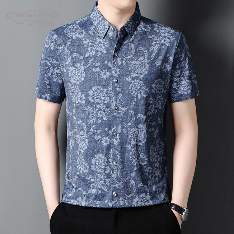 Summer silk men's breathable elastic shirt