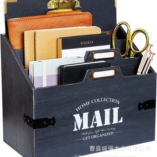 Wooden retro mail storage box wooden office, household desktop mailbox multi-purpose wooden file storage rack