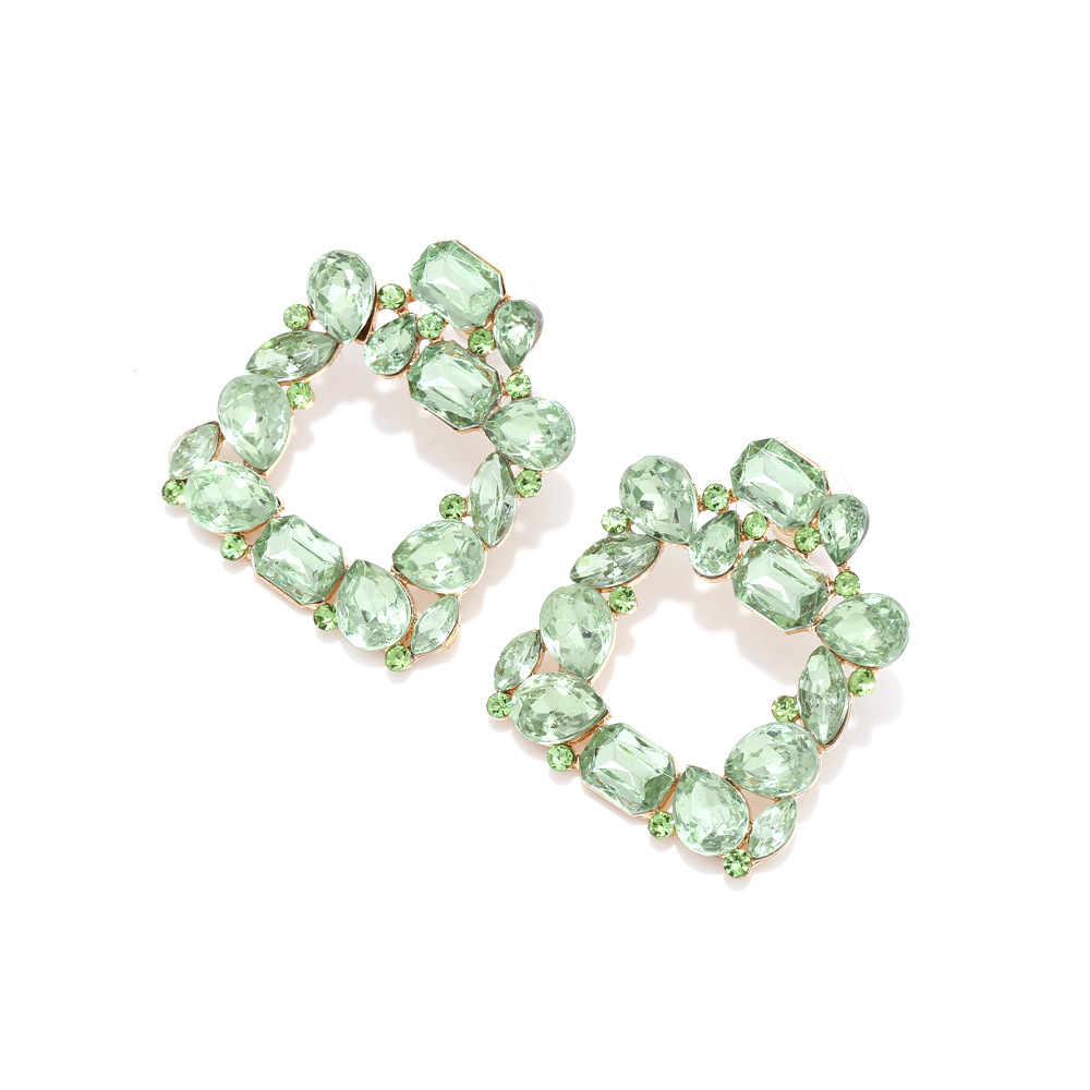 Square Pattern Basic Lady Classic Style Square Alloy Inlay Zircon Women's Ear Studs
