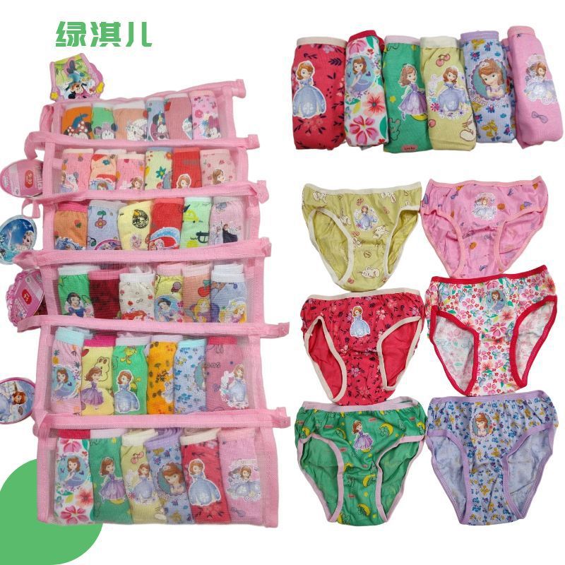Cross-Border Cotton Cute Floral Heat-Transfer Ice and Snow Children's Underwear Girls' Printed Pattern 6-Piece Pack Triangle Briefs