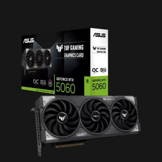 Видеокарта (ASUS) GeForce RTX 5060 O8G TUF Gaming OC, 8 ГБ, трёхвентиляторное охлаждение