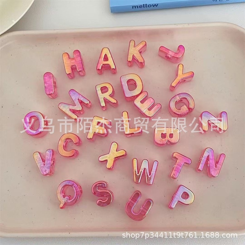 アクリル UV 高透明カラーメッキ大穴文字スルーホールビーズ携帯電話チェーンビーズ diy 手作りペンダントジュエリーアクセサリー|undefined