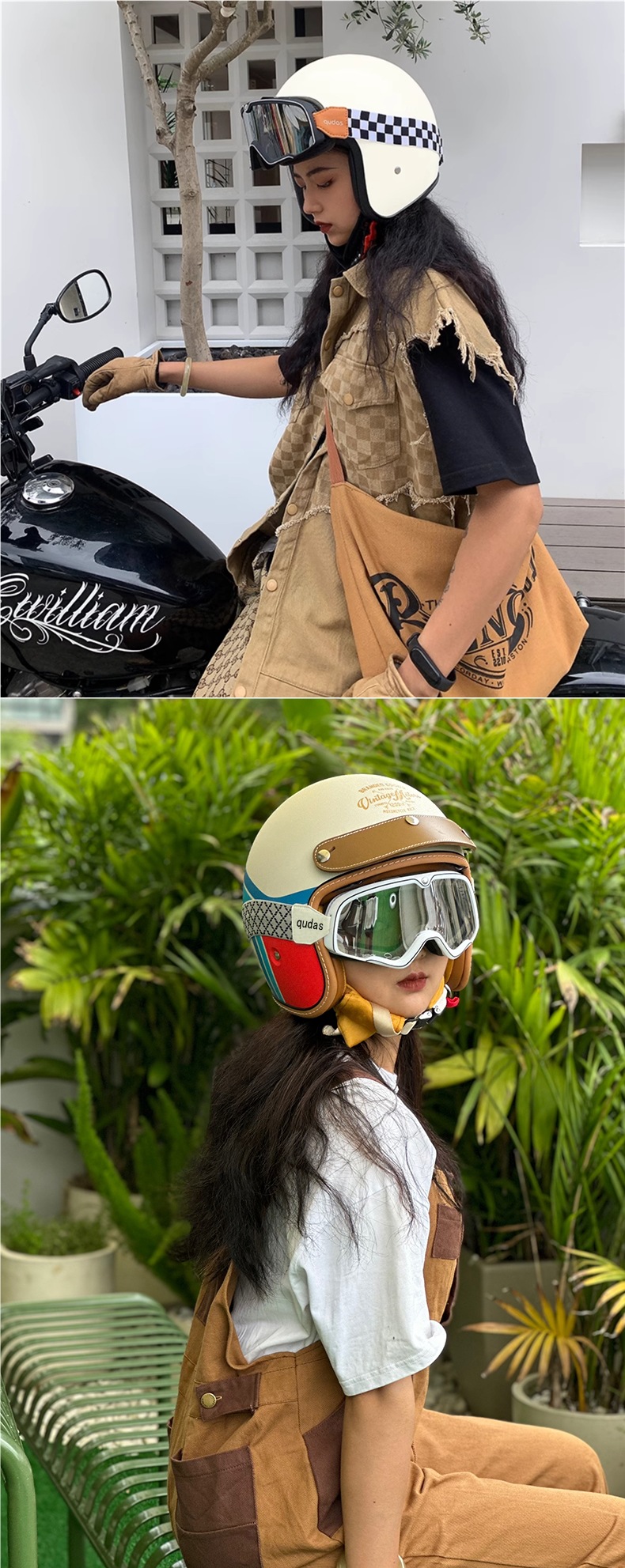 German Qudas Retro Motorcycle Helmet Men's 3C Certified Safety Helmet Four-Season Electric Vehicle Half Helmet Women