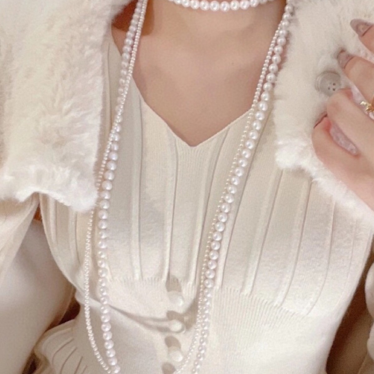 Perla collar largo vestido accesorios doble capa apilada suéter cadena cambiable simple luz lujo de alto grado collar largo para las mujeres image 5