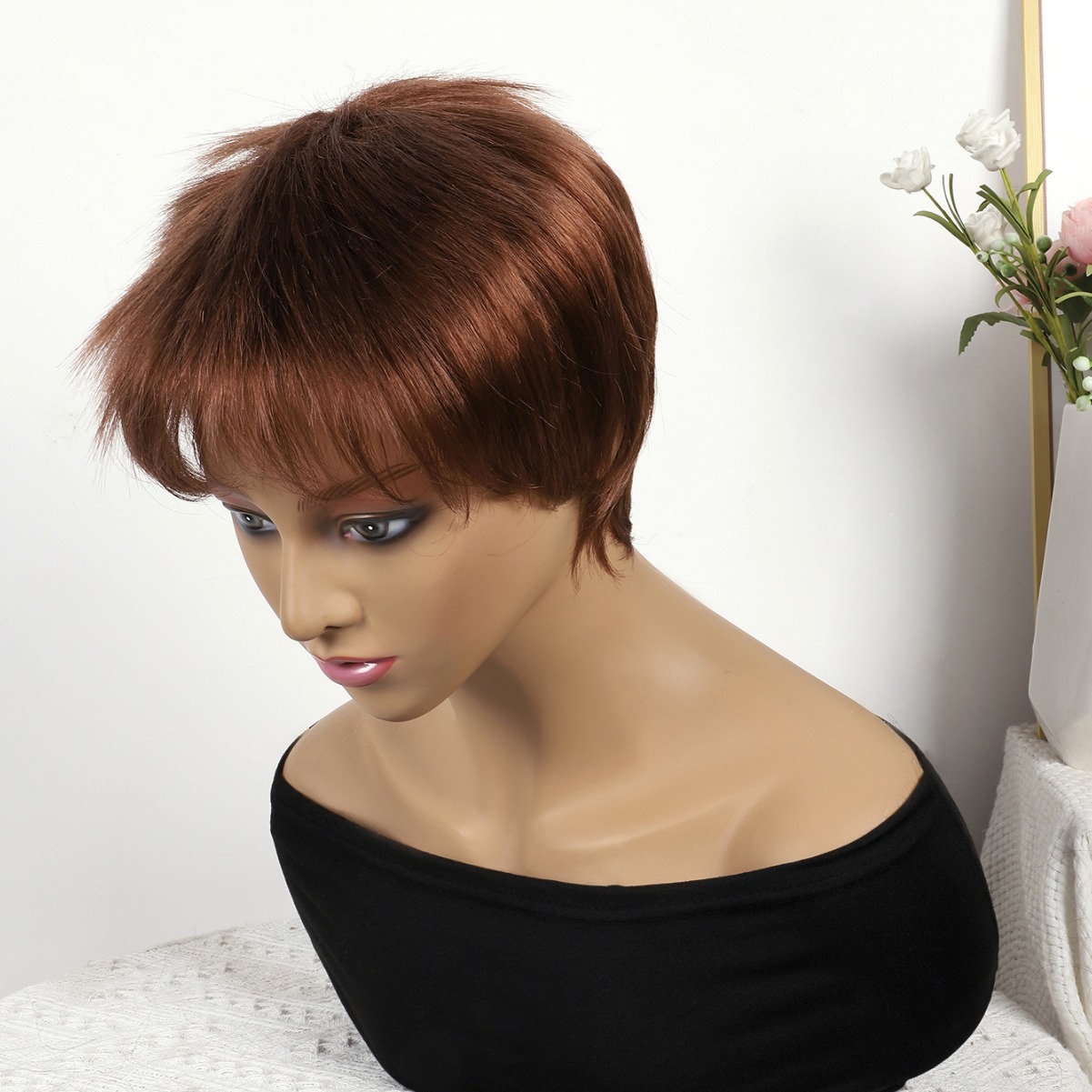 Cabeza de bob de fibra química al por mayor peluca de pelo de estudiante mecanismo de peluca cubierta de cabeza