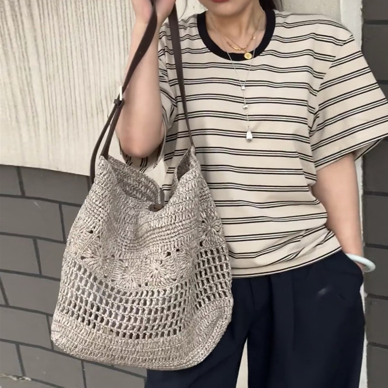 一件代发2025夏季款法式慵懒海边度假包大容量草编包手工编织女包|undefined
