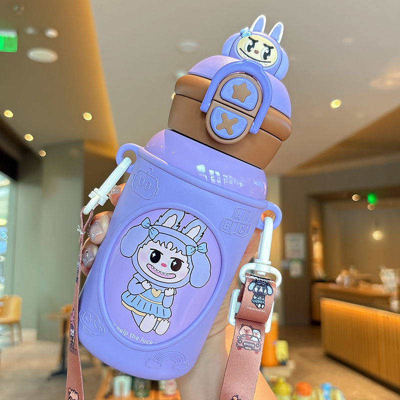 Dibujos animados 316 acero inoxidable doble bebida creativa para niños termo taza de agua de paja de asta regalo de coche portátil al por mayor