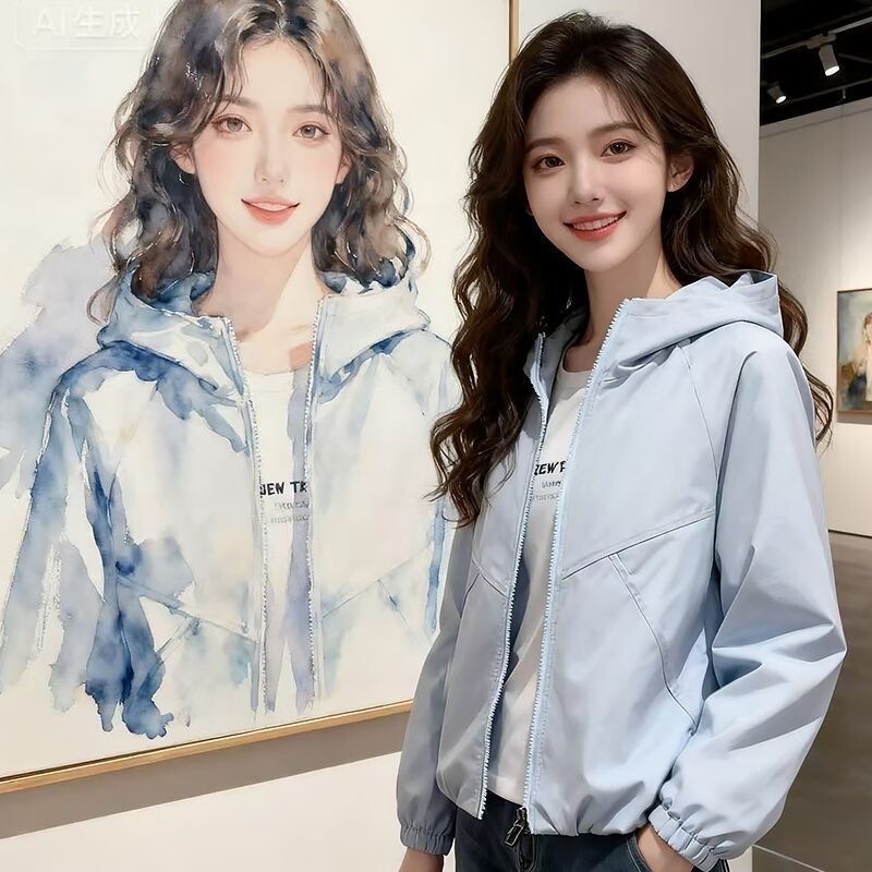 Windproof short jacket 2026 spring and autumn new versatile hooded casual jacket loose top for women Windproof short jacket 2026 spring and autumn new versatile hooded casual jacket loose top for women